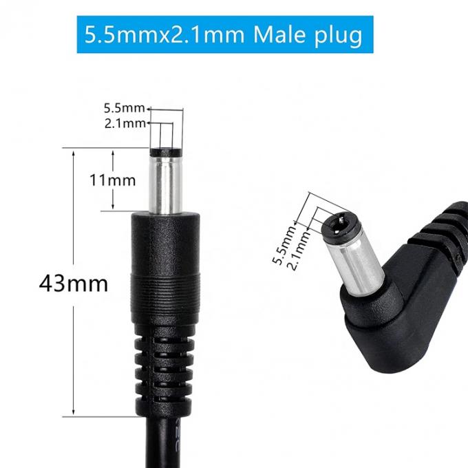 90 graus ângulo direito do macho para o macho reto 5.5x2.1mm Jack de barril DC cabo de extensão de energia 2
