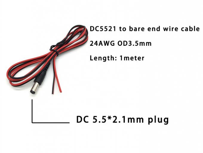 Vermelho Preto DC Macho 5.5x2.1mm Barril Jack para despojado Aberto Bando Fim Cabos de fio de lata 1