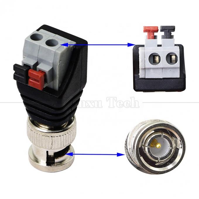Terminal de parafuso sem soldadura 2 Pin Press Button BNC Conector masculino feminino Adaptador de energia para câmera de vigilância 3