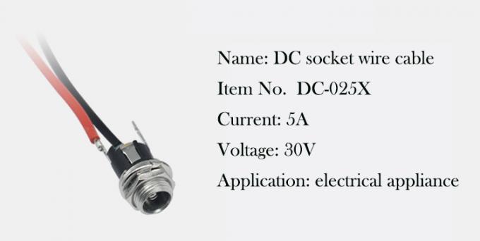 Painel montado em rosca DC Socket Jack feminina 5.5x2.1mm para 2 fios cabo de ponta de rabo aberto 1