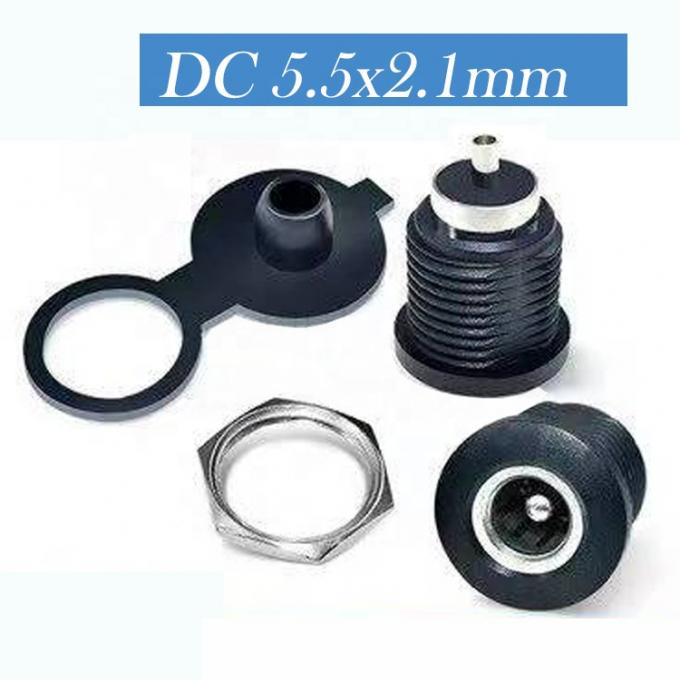 Painel montado em rosca DC Socket Jack feminina 5.5x2.1mm para 2 fios cabo de ponta de rabo aberto 6