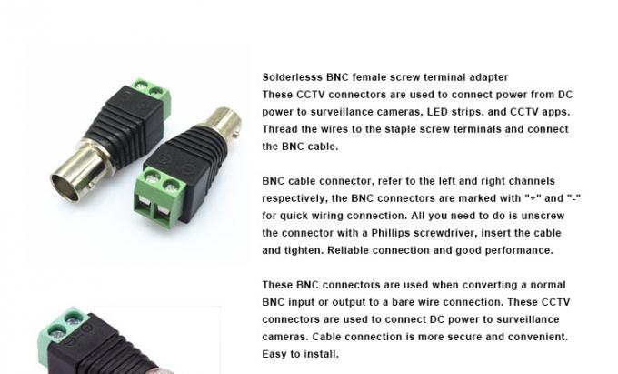 Terminal de parafuso sem solda BNC Adaptador de conector feminino-masculino para monitor de câmera de circuito fechado CCTV 0