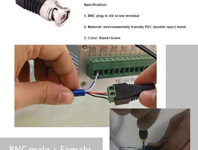 Terminal de parafuso sem solda BNC Adaptador de conector feminino-masculino para monitor de câmera de circuito fechado CCTV 1