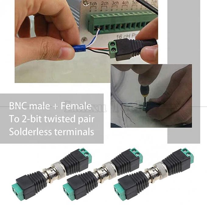 Terminal de parafuso sem solda Conector BNC masculino-feminino Adaptador de alimentação para monitor de câmera Cctv Gravador de vídeo 2