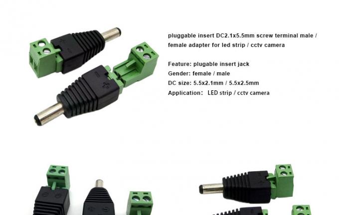 Inserção sem solda Homem Fêmea 2.1 X 5.5mm Jack DC Conector Plug Terminal de energia Adaptador para LED Strip Câmera de vigilância de vídeo 0