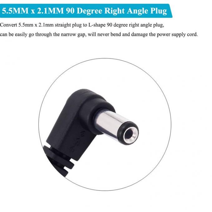 Ângulo de 90 graus Conector masculino para feminino 5.5x2.1mm Jack de barril cabo de extensão de energia DC 4