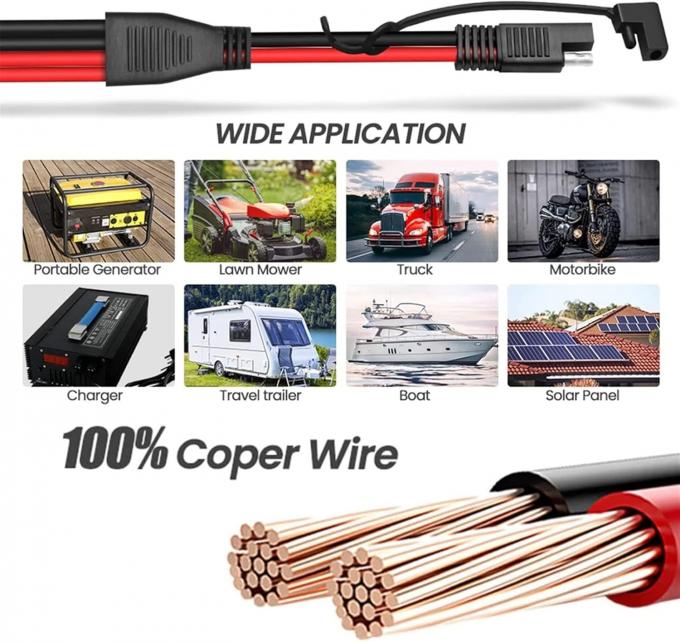 14AWG SAE DC Power Automotive Connector Cable Y Splitter 1 a 2 SAE Extension Cable para RV Caravan Painéis solares Carregamento da bateria 5