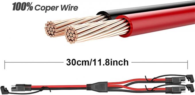 14AWG SAE DC Power Automotive Connector Cable Y Splitter 1 a 2 SAE Extension Cable para RV Caravan Painéis solares Carregamento da bateria 3