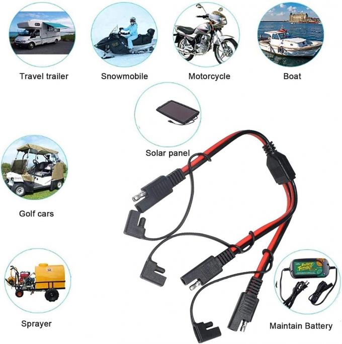 14AWG SAE DC Power Automotive Connector Cable Y Splitter 1 a 2 SAE Extension Cable para RV Caravan Painéis solares Carregamento da bateria 6
