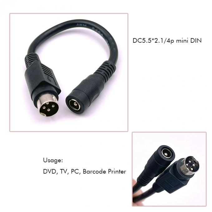 4 pines Mini DIN para DC Jack Feminino 5.5x2.1mm cabo de extensão de energia para câmera DVD TV PC impressora de código de barras 2