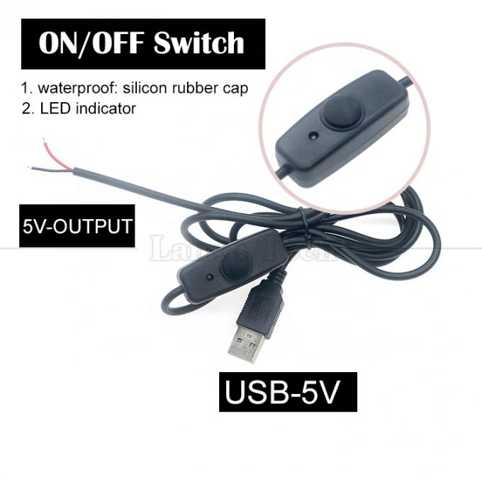 Cobertura de borracha de silicone à prova d'água em desligamento Push Button Switch 5V USB para abrir fios de 2 pinos nu cabo final para lâmpada de luz LED 0
