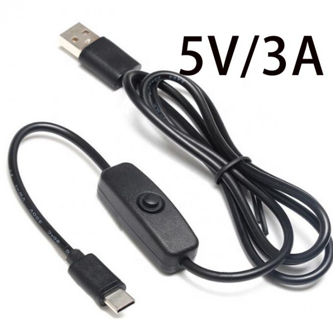 1m 5V 3A cabo de alimentação de carregador USB tipo C com interruptor ON OFF para Raspberry Pi 1
