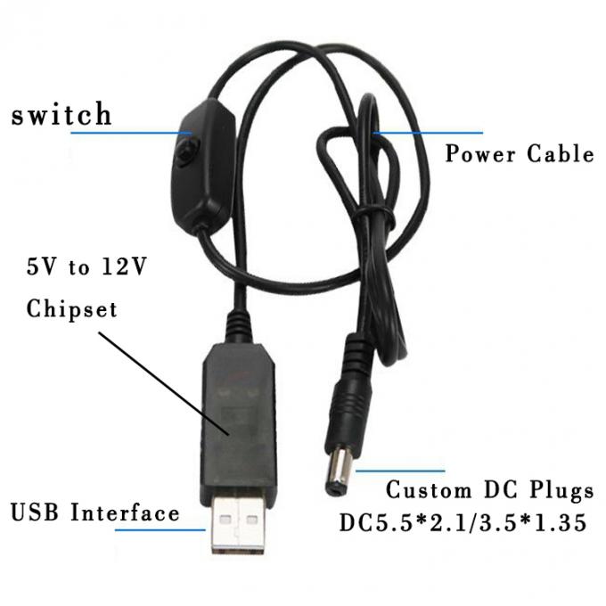Reforço de alta qualidade 5V USB para 12V 9V DC 5.5x2.1mm Jack de barril Carregador de energia ON OFF Cable com interruptor para Router Fan LED Strip 1