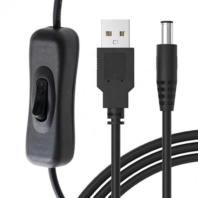 1m 5V USB para DC 5.5x2.1mm cabo de extensão de carregador de energia com interruptor ON OFF para LED 1