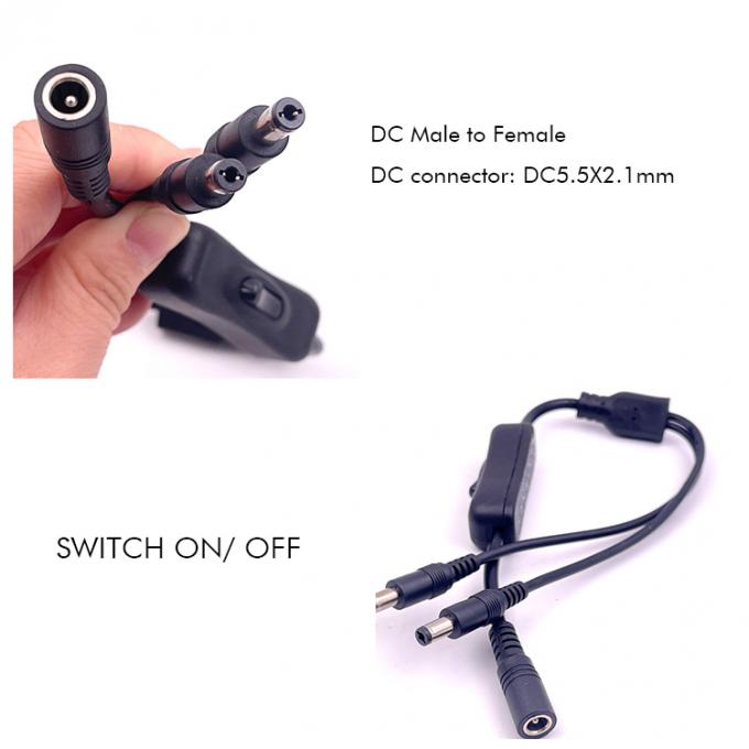 12v Splitter 1 Fêmea para 2 Machos DC Plug 5.5x2.1mm em off Switch Cord Cable para luz de lâmpada LED 0