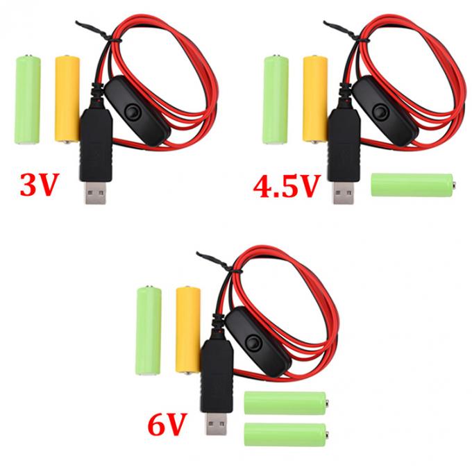 1.5v 3v 4.5v 6v LR6 AA LR03 AAA Eliminador de bateria Substitua USB Switch ON OFF Cabo de carregador de energia para brinquedos eletrônicos de luz LED 0