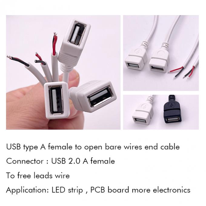 5V USB Branco Fêmea para abrir fios nus cabo final Pigtail para tira LED 2