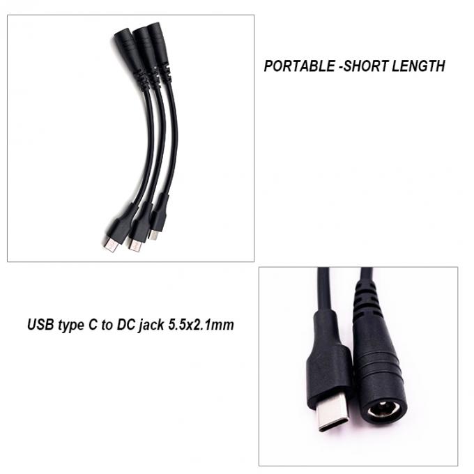 5V USB Tipo C para DC 5.5x2.1mm cabo de extensão de carregador para ventilador de lâmpada de escritório LED 1
