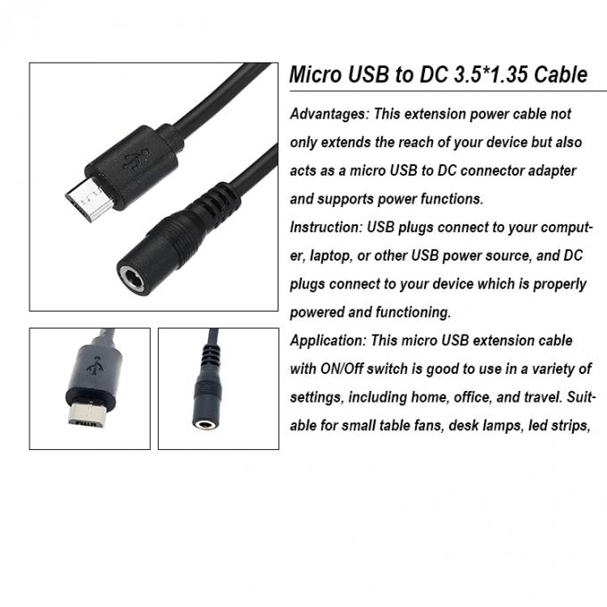 Micro USB Homem para DC 3.5x1.35mm Jack Fêmea Cabo de Extensão de Potência para Ventiladores Lâmpadas LED 0
