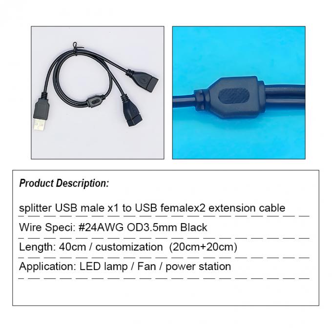 USB 2.0 Um macho para 2 USB duplo Jack Y Fêmea Splitter Hub Cordão de alimentação Adaptador de extensão de cabo 1