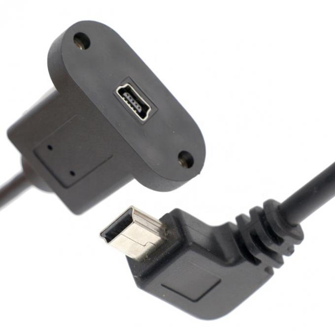 Parafuso de bloqueio de 90 graus ângulo direito macho para fêmea Mini cabo de extensão do painel USB montado 2