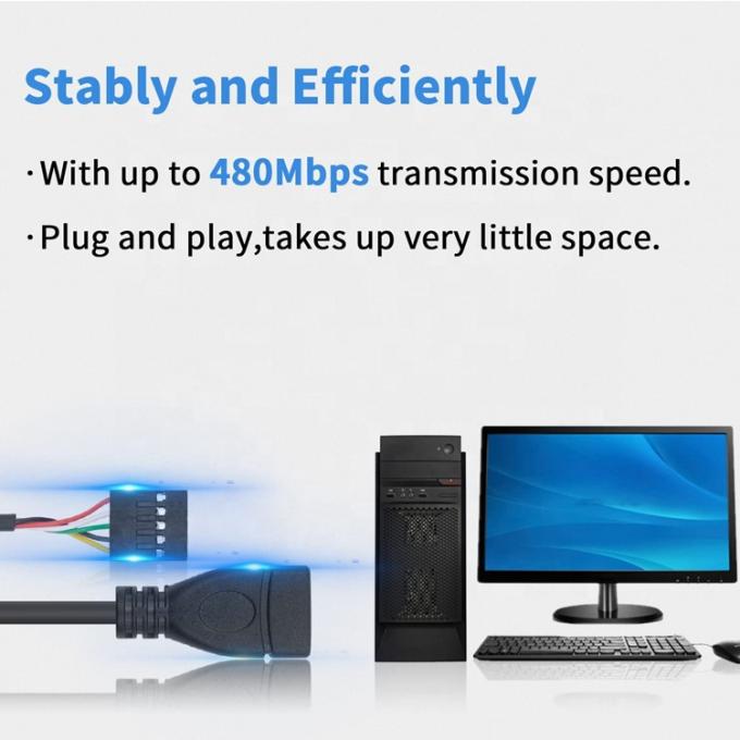 USB Tipo A Fêmea para 9 pin Dupont Fêmea cabeçalho placa-mãe adaptador de cabo 3