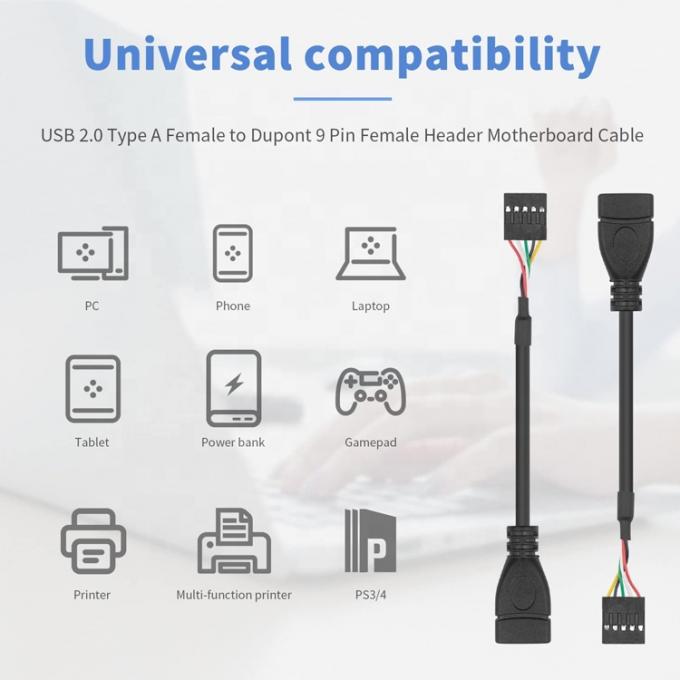 USB Tipo A Fêmea para 9 pin Dupont Fêmea cabeçalho placa-mãe adaptador de cabo 4