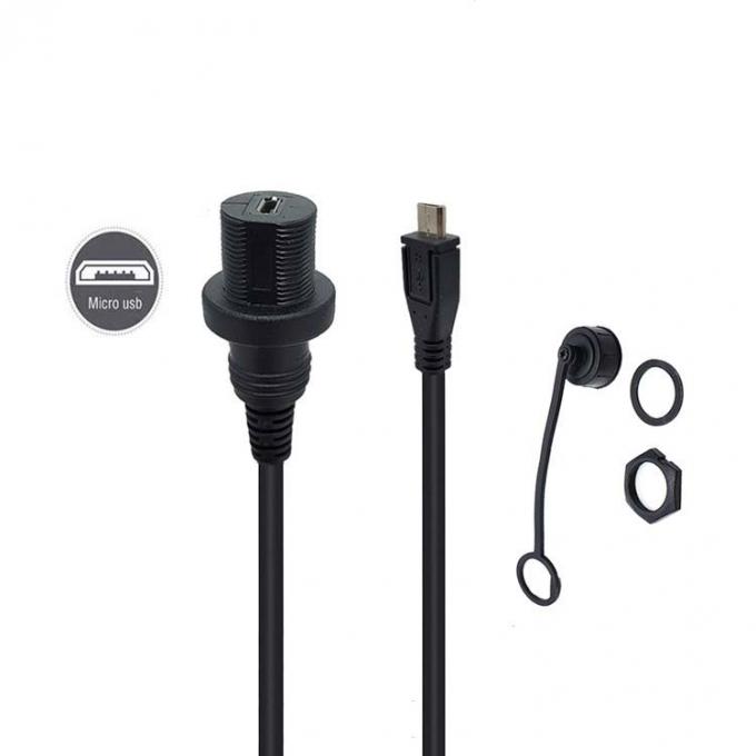 Mini USB Homem para Micro USB Fêmea cabo de extensão à prova d'água com painel de montagem para carro caminhão barco computador de motocicleta 0