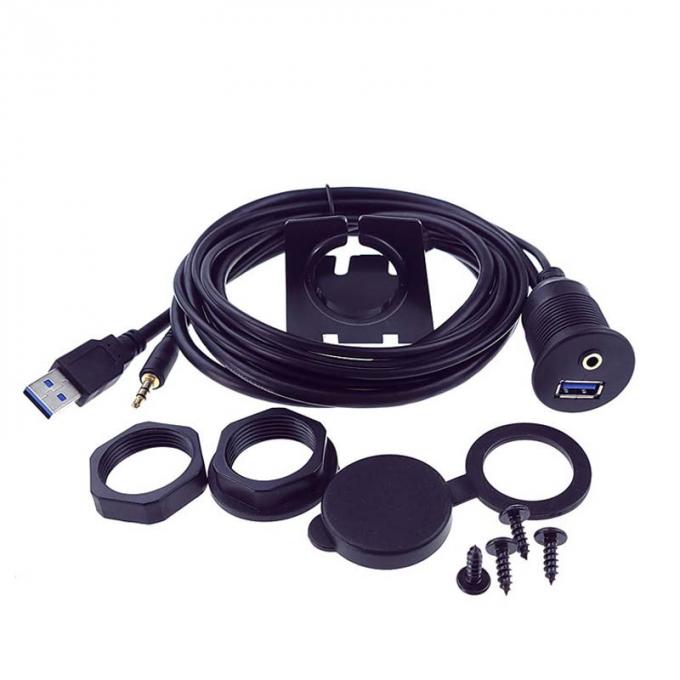 USB 3.0 AUX DC 3.5 Homem para Mulher cabo de extensão à prova d'água com painel de montagem para carro caminhão barco computador de motocicleta 0