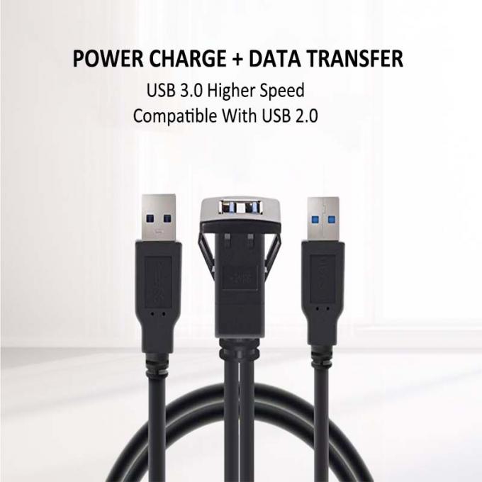 Quadrado USB Dual 3.0 2.0 Homem para Mulher cabo de extensão à prova d'água com painel de montagem para carro caminhão barco computador de motocicleta 2