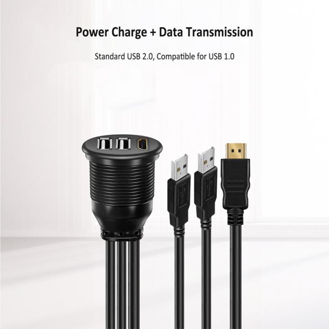 3 portas USB 2.0 macho para USB 2.0 fêmea cabo de extensão à prova d'água com painel de montagem flush para carro caminhão barco computador de motocicleta 4