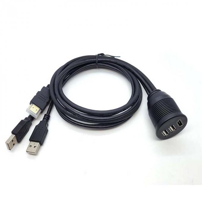 3 portas USB 2.0 macho para USB 2.0 fêmea cabo de extensão à prova d'água com painel de montagem flush para carro caminhão barco computador de motocicleta 1