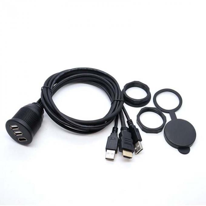 3 portas USB 2.0 macho para USB 2.0 fêmea cabo de extensão à prova d'água com painel de montagem flush para carro caminhão barco computador de motocicleta 3