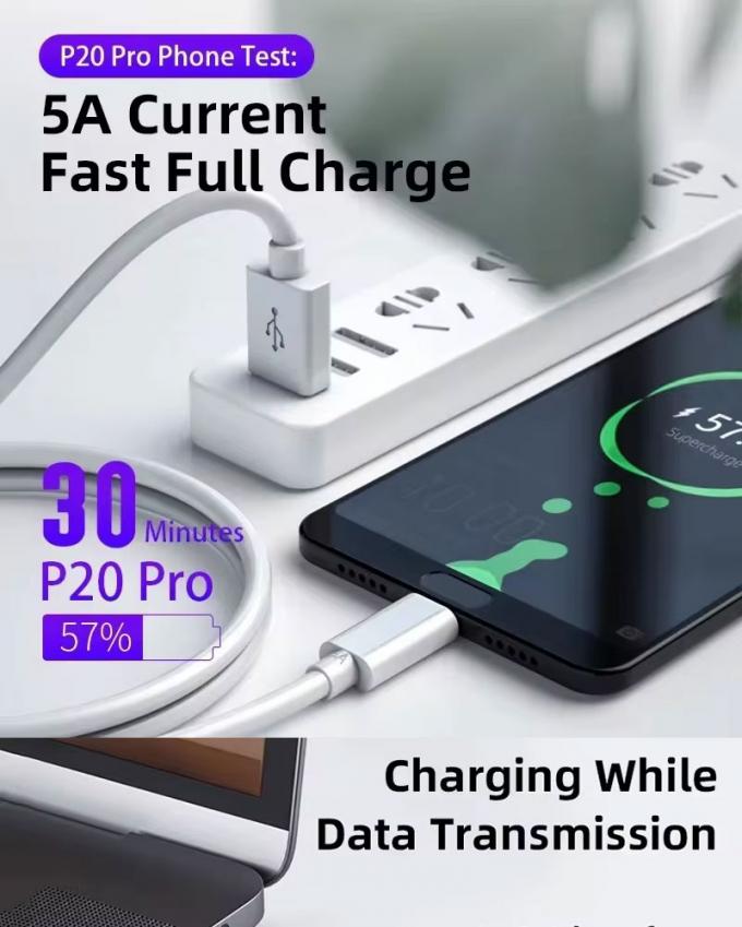 Cable de carregamento de dados de alta qualidade 1M 2M 5A de carregamento rápido USB para tipo C para telefone Android Huawei 2
