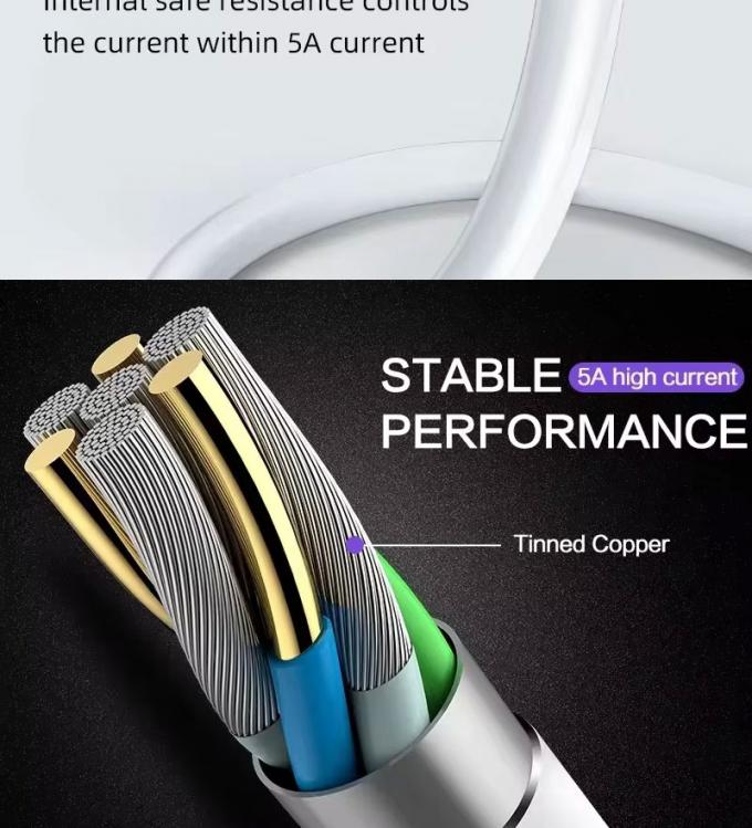 Cable de carregamento de dados de alta qualidade 1M 2M 5A de carregamento rápido USB para tipo C para telefone Android Huawei 4