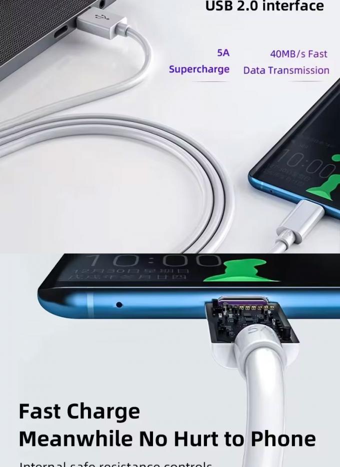 Cable de carregamento de dados de alta qualidade 1M 2M 5A de carregamento rápido USB para tipo C para telefone Android Huawei 3
