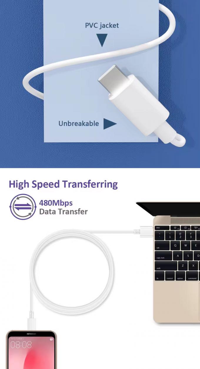 Cable de carregamento de dados de alta qualidade 1M 2M 5A de carregamento rápido USB para tipo C para telefone Android Huawei 6