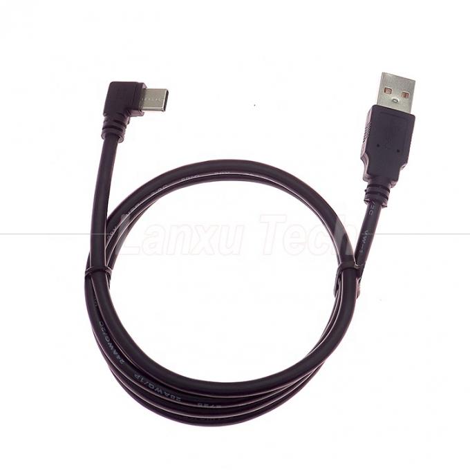 90 graus ângulo direito carregamento rápido 2A USB 2.0 para tipo C cabo de extensão de carregador de dados 4