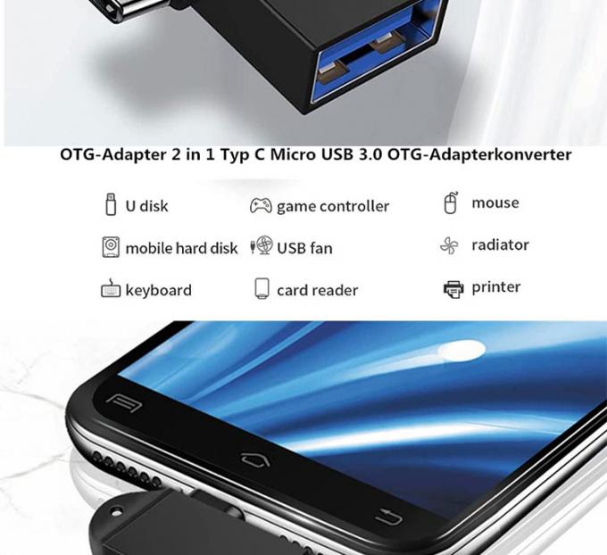 2 em 1 USB3.0 para Micro B Tipo C USB Converter OTG Adaptador para Android Phone U Disk Mouse 2