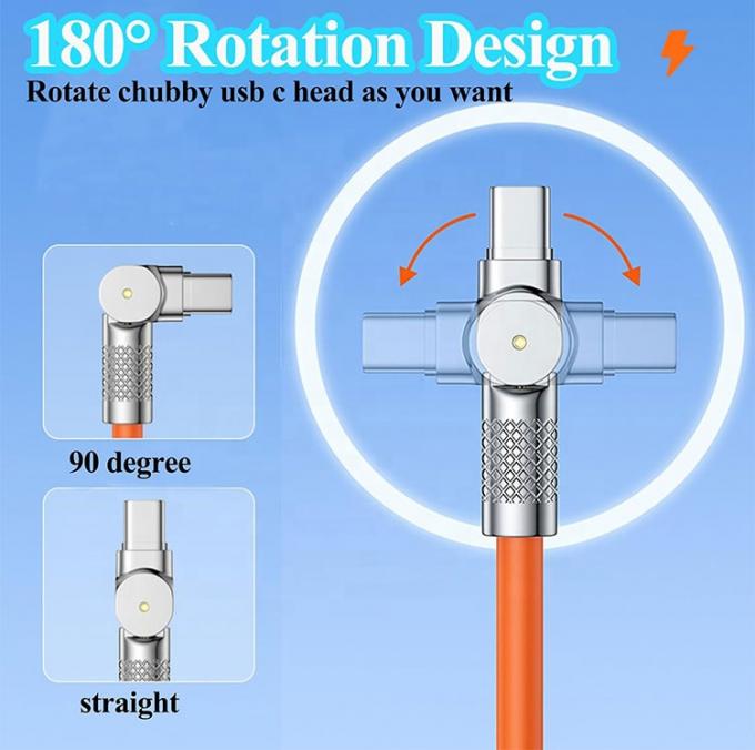 180 graus de rotação de carregamento rápido 120w 6A silicone micro USB tipo C cabo para telefone móvel Android 1