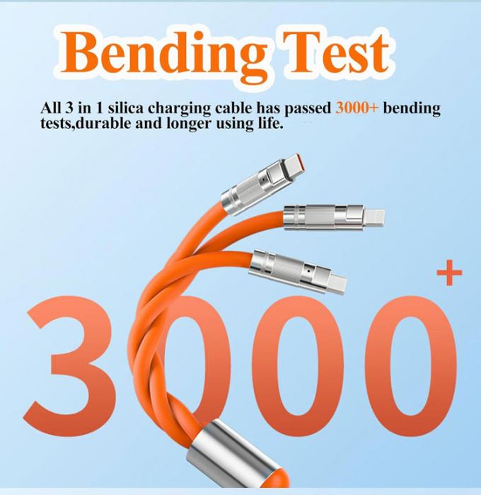 Carregamento Super Rápido 120w 6A Silicone Líquido 3 em 1 Multi Conectores Micro Tipo C USB Cable de Carregador de Dados para Telefone Móvel 2