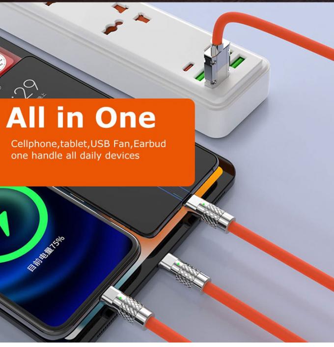 Carregamento Super Rápido 120w 6A Silicone Líquido 3 em 1 Multi Conectores Micro Tipo C USB Cable de Carregador de Dados para Telefone Móvel 5