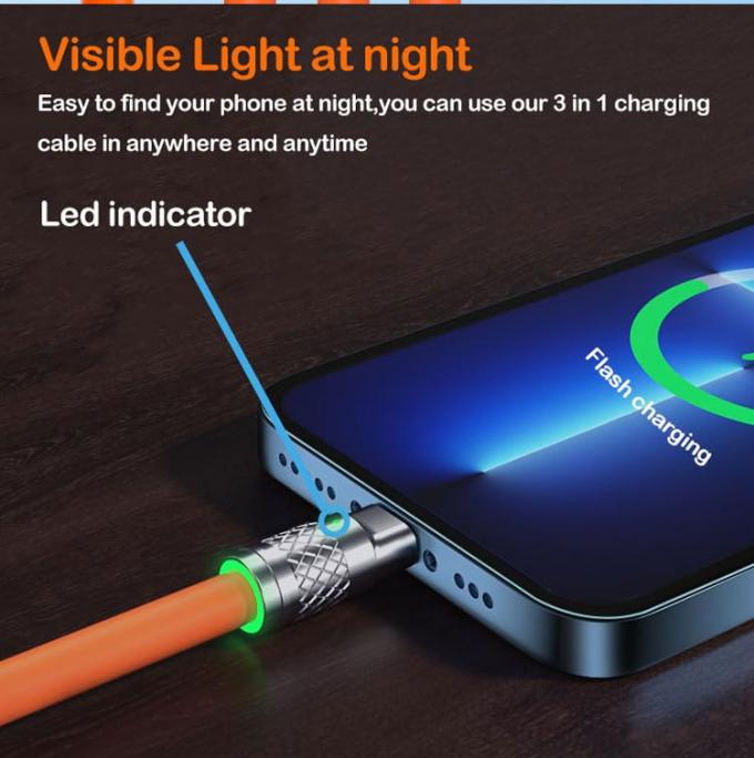 Carregamento Super Rápido 120w 6A Silicone Líquido 3 em 1 Multi Conectores Micro Tipo C USB Cable de Carregador de Dados para Telefone Móvel 4