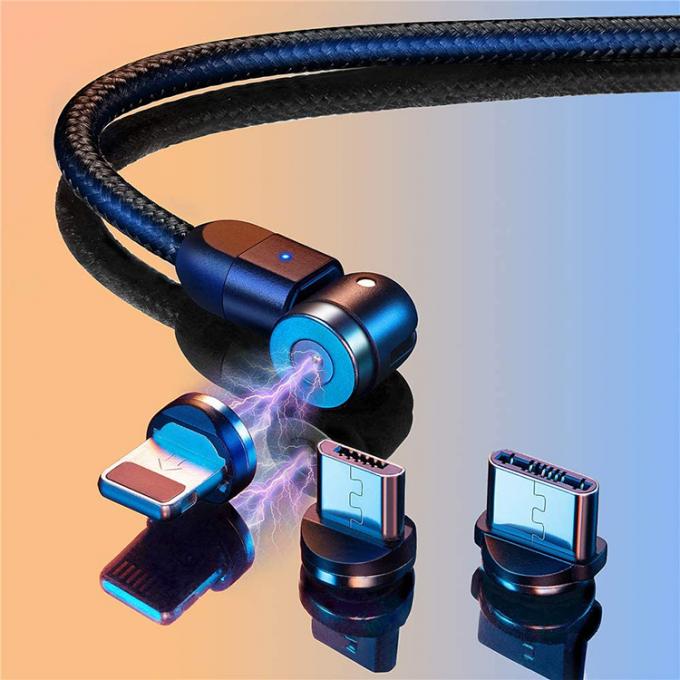 Acessórios de carregamento rápido de telemóveis 540 graus Rotação 3 em 1 Micro Tipo C Cabo de carregamento de dados USB magnético 5