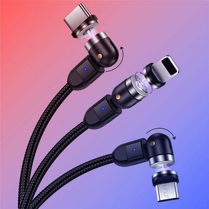 Acessórios de carregamento rápido de telemóveis 540 graus Rotação 3 em 1 Micro Tipo C Cabo de carregamento de dados USB magnético 4