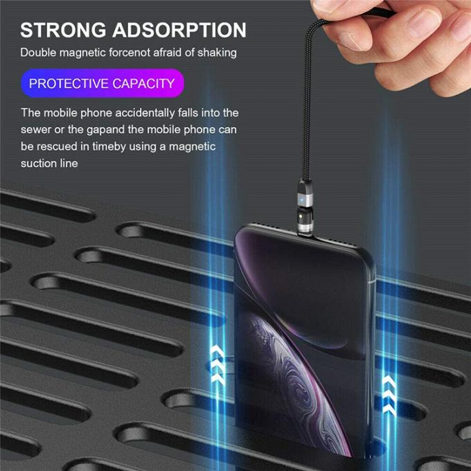 Acessórios de carregamento rápido de telemóveis 540 graus Rotação 3 em 1 Micro Tipo C Cabo de carregamento de dados USB magnético 7