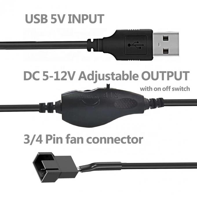 USB ajustável 5V Step Up Boost para DC 12V 3 Pin 4 Pin Connector Fan Speed Controller Adaptador de energia Cable para PC ventilador de resfriamento 1
