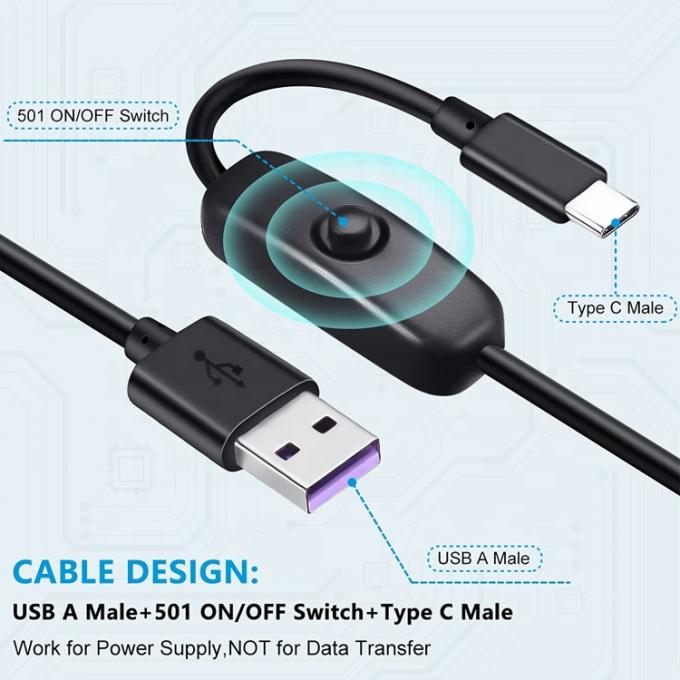 1m 5V 3A cabo de alimentação de carregador USB tipo C com interruptor ON OFF para Raspberry Pi 3