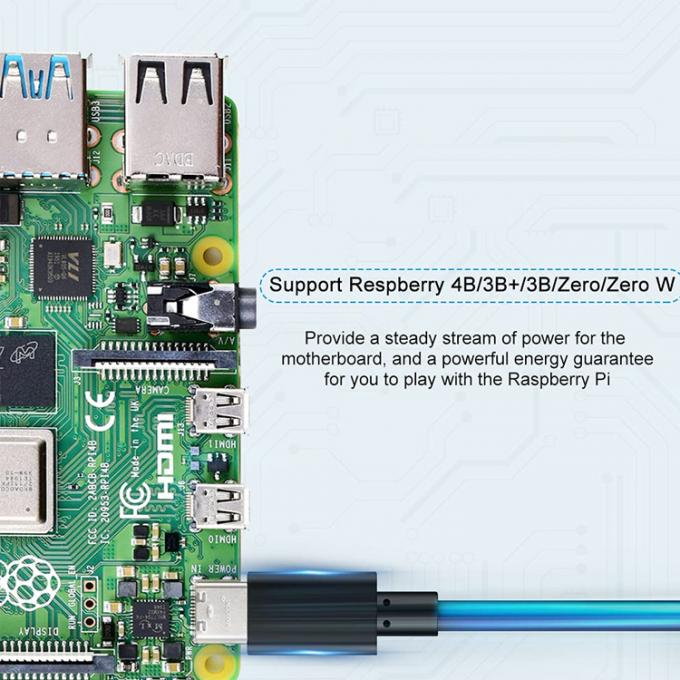 1m 5V 3A cabo de alimentação de carregador USB tipo C com interruptor ON OFF para Raspberry Pi 7
