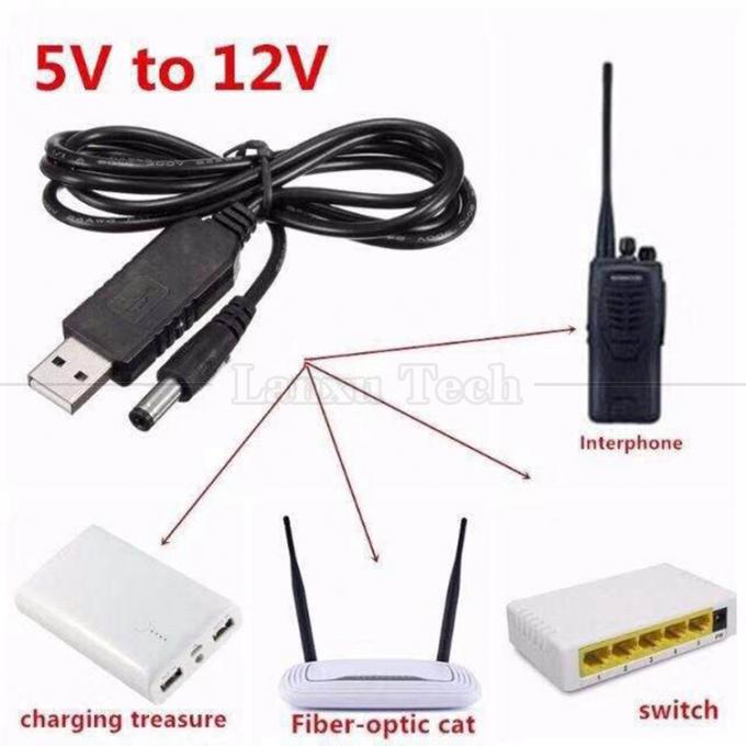 Carregador Step Up de alta qualidade 5.5x2.1mm DC 5V a 12V Cabo de alimentação USB para Wifi Router Modem Fano Luz LED 10
